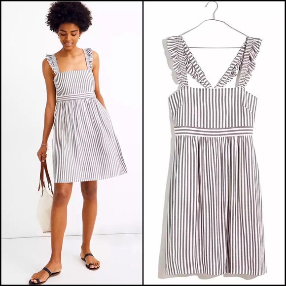 Madewell Striped Empire Ruffle Strap Dress Sundress - Picture 1 of 11